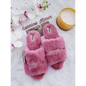 Dearfoams Dluxe Slippers Pink Be Mine Plush Shoes Comfort Faux Fur XL (11/12)